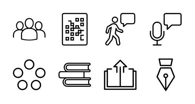Minimalist language and translation line icons set