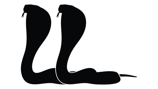 Two cobras poised in a threatening stance depicted as a stark black silhouette