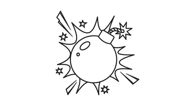 Exploding Bomb Icon with Stars and Rays - Hand Drawn Vector Illustration