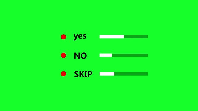 yes, no ,skip ,option button animation for survey and poll in transparent background in 4k animation with alpha channel yes ,no , skip , option animation button