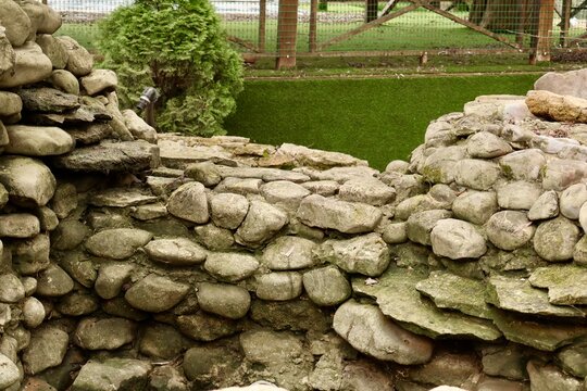 Rustic Dry Stone Wall Texture in Public Park Landscape