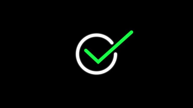 Animated green checkmark in white circle on black background, for ui ux, and task completion notifications