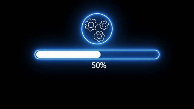 Vibrant Neon Loading bar downloading bar loading screen pixelated progress animation Loading Transfer Download 0-100%. Neon loading bar cyberpunk style