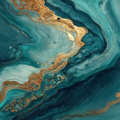 Naklejka premium Abstract teal and gold marble swirls decorative background texture pattern