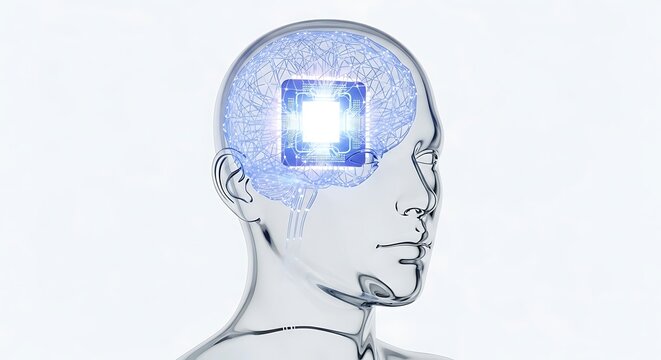 Digital mindscape a human head transformed into a complex network of glowing circuits and data streams