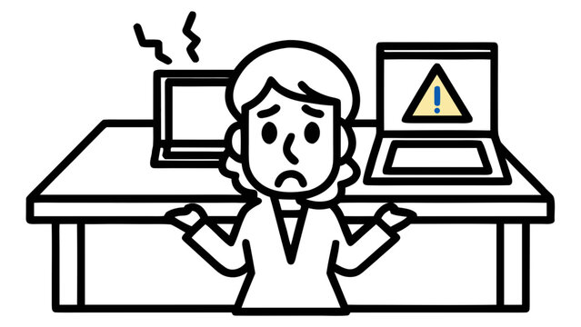 A frustrated businesswoman experiencing technical difficulties with her computers