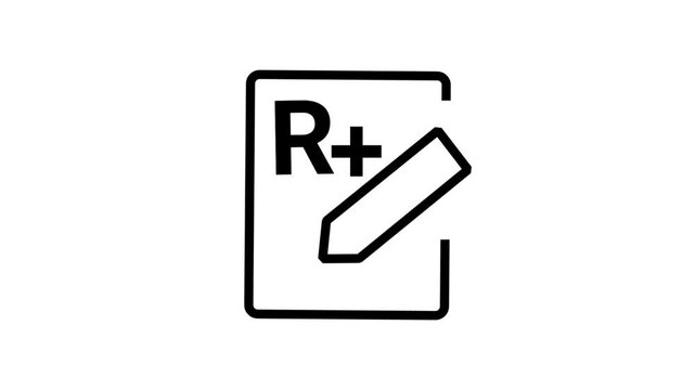 Prescription Pad (Rx) Motion Icon. Animation of a medical prescription pad with a pen for doctor's notes and pharmacy orders.