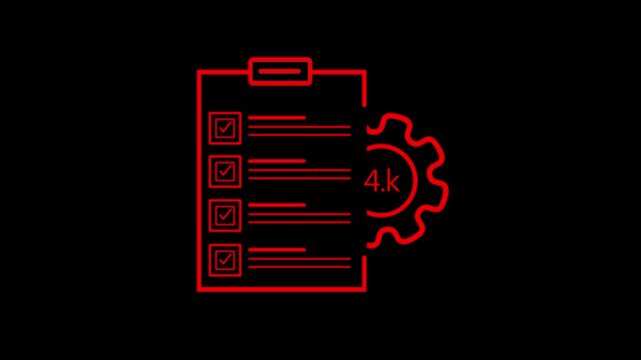 Idea development white animation. Check list with rotating gears line animated icon. Design thinking. Task management. Isolated illustration on black background. Transition alpha video. Motion graphic