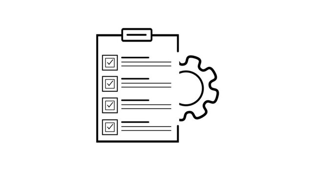 Idea development white animation. Check list with rotating gears line animated icon. Design thinking. Task management. Isolated illustration on white background. Transition alpha video. Motion graphic