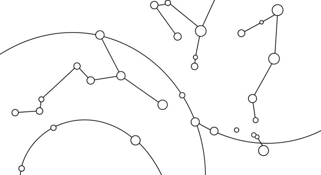 Abstract geometric constellation pattern with circles and lines on white background