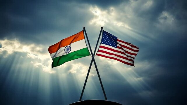 Flags Clashing in The Wind Indian American Flags in Windstorm