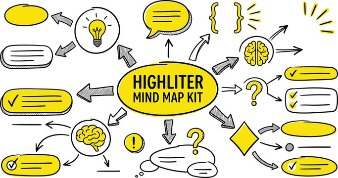 Mind Map Infographic Vector with Highlighter Style Brainstorming Elements