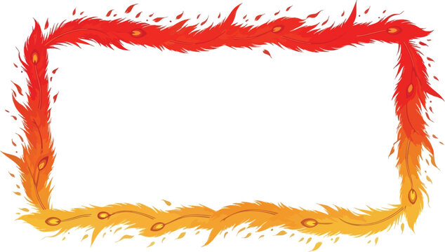 A vibrant and fiery frame with a gradient of red and orange flames on a white background