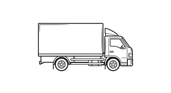 Box Truck Vector Icon Illustration - Delivery Vehicle Line Art