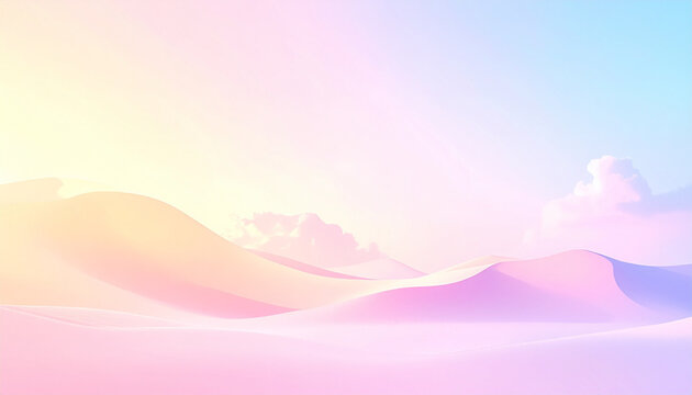 A serene desert landscape with pastel colored sand dunes under a soft gradient sky.