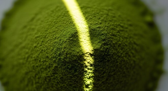 Tekstur Makro Bubuk Matcha Teh Hijau dengan Sorotan Cahaya Vertikal