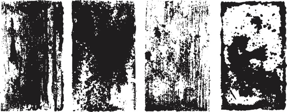 Set of grunge black textures with distressed and worn vintage patterns for background design