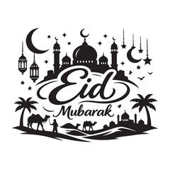 Obraz premium Eid Mubarak Silhouette Vector Art
