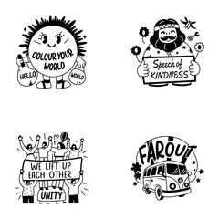 Fototapeta premium Bundle of Hippie Traditions Glyph Stickers