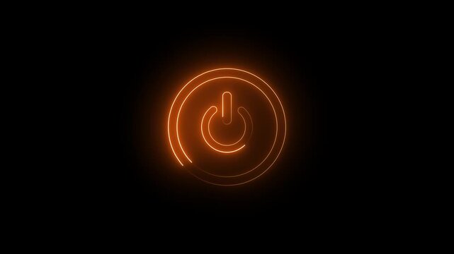 Neon glowing cyan color power button icon animated on a black background ,The appearance of neon symbol power off ,alpha channel. blue power button, neon line power button with animation