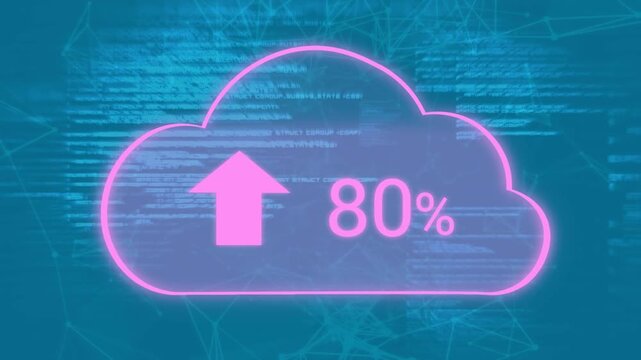 Animation of cloud with uploading over you win and rotating globe
