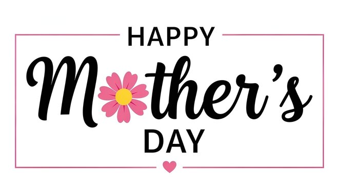 Happy Mothers Day, pink flower calligraphy poster. Vector chamomile blossom decoration for Mother's day or sale shopping special offer banner. Best Mom ever greeting card