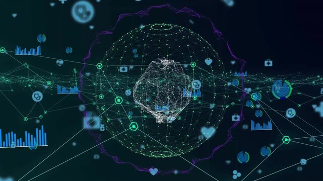 Animation of globe of network of connections globe and globe scope scanning globe scope scanning