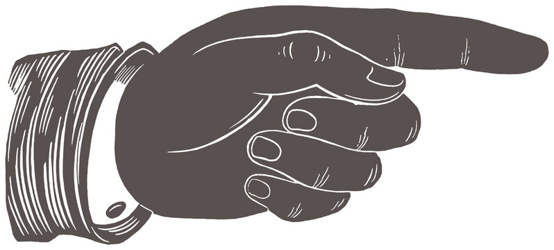 Vintage pointing hand engraving style black illustration isolated PNG