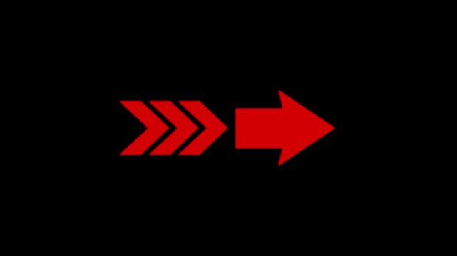 arrow pointing left to right direction on black background. right-directional arrow loop animation