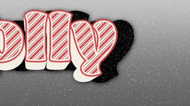 Animation of snow falling over jolly text on grey background
