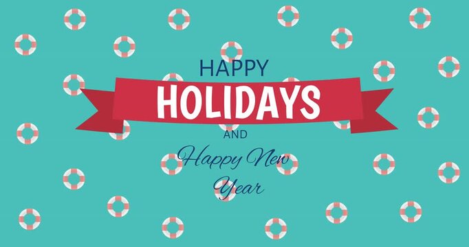 Animation of christmas greetings text over christmas pattern on blue background