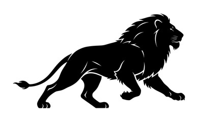 Majestic black lion silhouette walking with powerful presence. © Citra