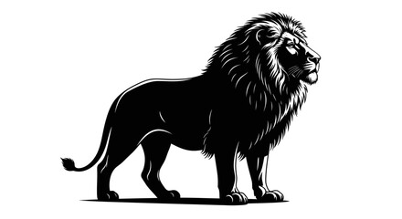 Majestic black lion standing proudly, full body profile. © Citra