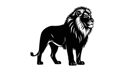 Majestic Black Lion Standing Proudly on White Background. © Citra
