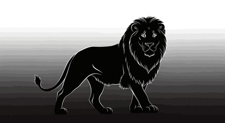 Majestic black lion stands proudly against a gradient background, exuding strength and power. © Citra
