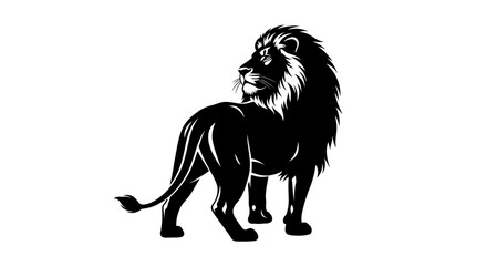 Majestic black lion stands proudly looking back. © Citra