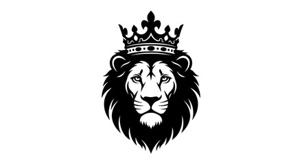 Fototapeta premium Majestic Lion Head with Crown Black and White Illustration.