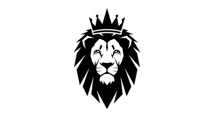 Obraz premium Majestic Lion Head with Crown Black and White Vector Illustration.