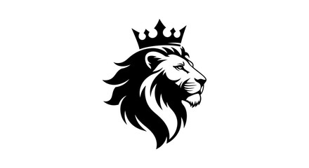 Fototapeta premium Majestic Lion Head with Crown Black and White Vector Illustration.