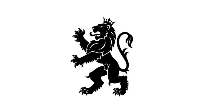 Majestic Black Lion Heraldic Symbol with Crown.