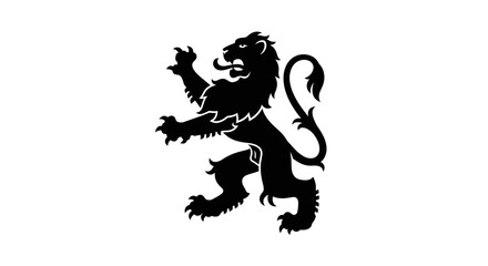 Majestic Black Lion Rampant Heraldic Symbol on White Background. © Vira