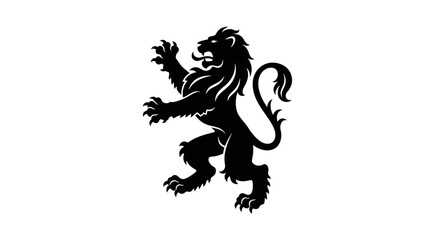 Majestic Black Lion Rampant Heraldic Symbol on White Background. © Vira