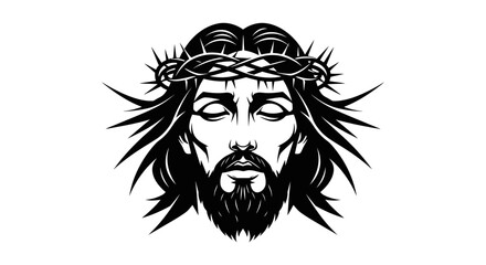 Obraz premium Jesus Christ wearing crown of thorns, black and white illustration.