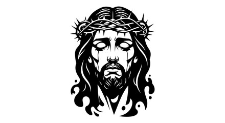 Obraz premium Jesus Christ with Crown of Thorns Black and White Illustration.