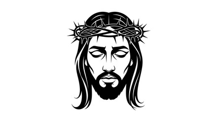 Obraz premium Jesus Christ wearing crown of thorns black and white illustration.