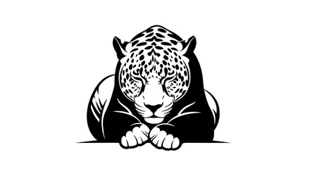 Majestic Jaguar Resting Black and White Illustration. © Citra