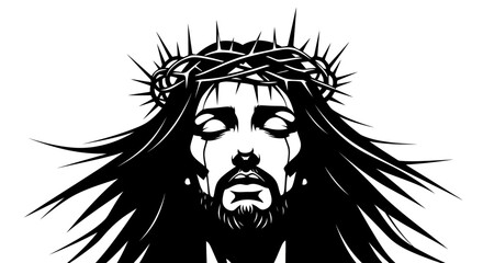 Obraz premium Jesus Christ with Crown of Thorns Black and White Illustration.