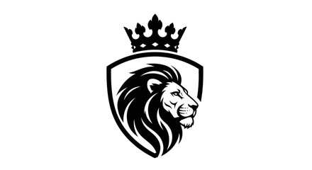 Majestic Lion Head with Crown on Shield Emblem. © Aruna