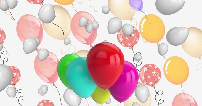 Animations of multicolored balloons moving against white background