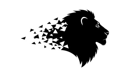 Majestic Lion Head Silhouette Disintegrating into Geometric Shapes. © Keila